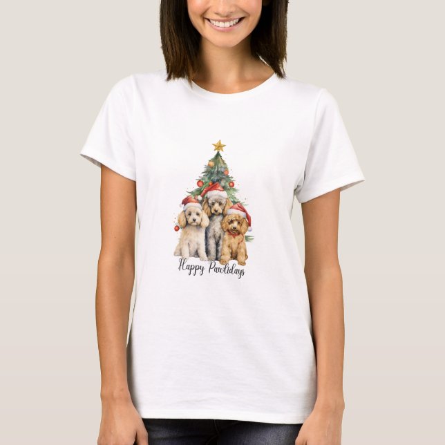 Poodle Happy Pawlidays T-Shirt (Front)