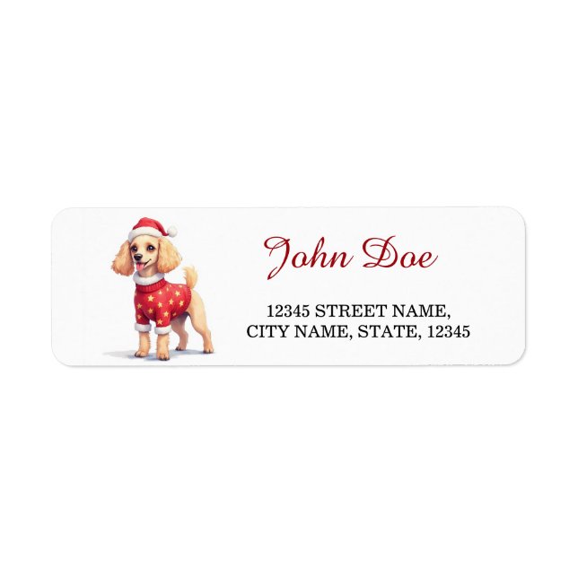 Poodle in Christmas Sweater Return Address Labels (Front)
