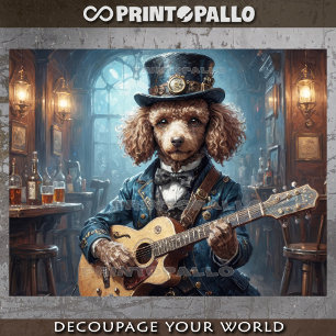 Poodle in elegant dress playing guitar - tissue paper