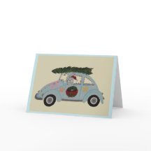 Poodle in Hippie Car at Christmas