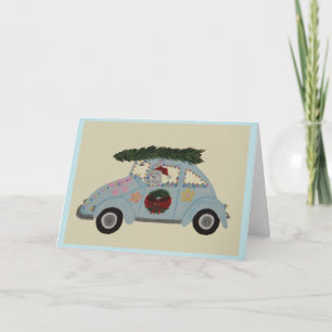 Poodle in Hippie Car at Christmas Card