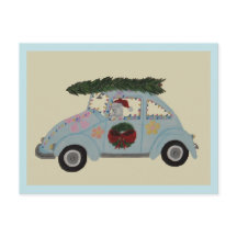 Poodle in Hippie Car at Christmas