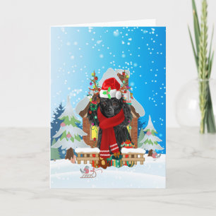 Poodle in snow with Christmas gifts  Card