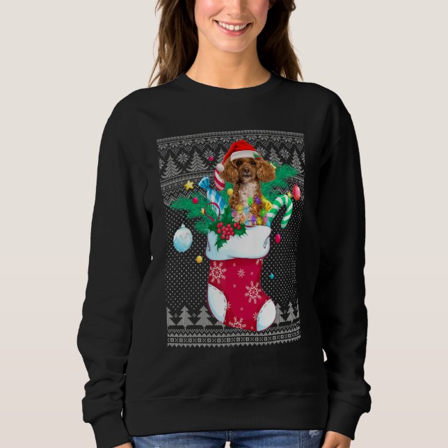 Poodle In Sock Funny Christmas Ugly Pajama Xmas Sa Sweatshirt (Front)