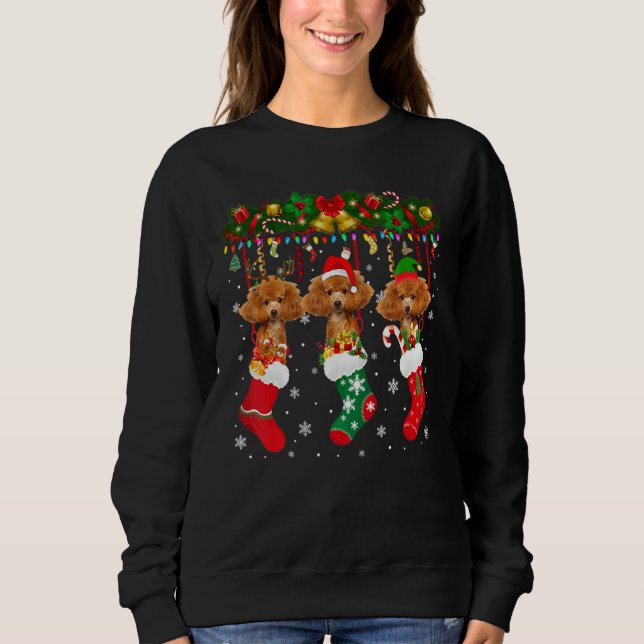 Poodle In Sock Xmas Reindeer Santa Elf Dog Sweatshirt (Front)