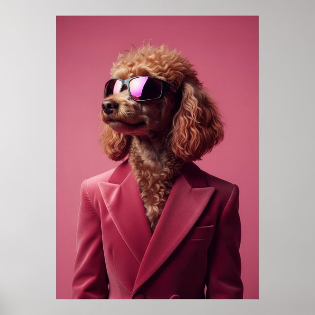 Poodle in Suit and Sunglasses Poster (Front)