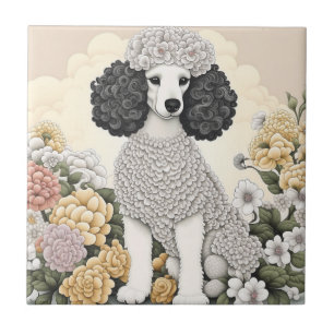 Poodle in Whimsical Flowers  Ceramic Tile