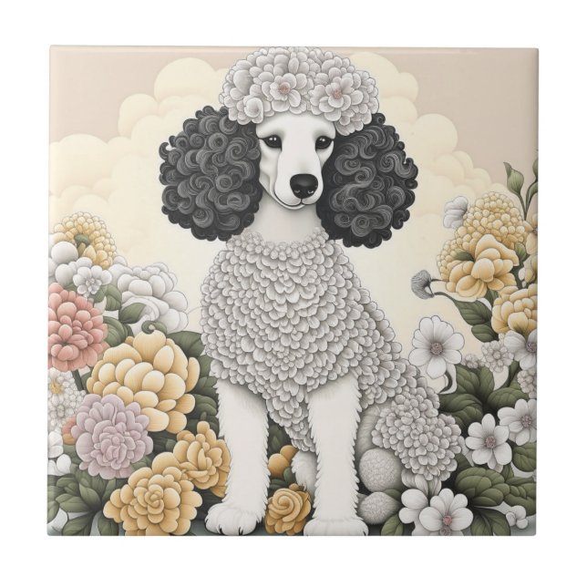 Poodle in Whimsical Flowers  Ceramic Tile (Front)