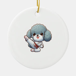 Poodle karate high kick martial arts ceramic ornament