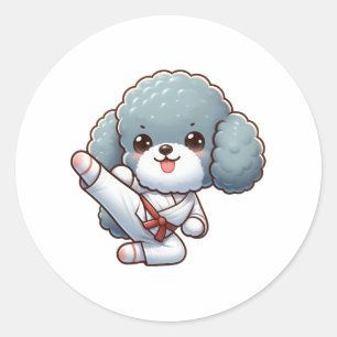 Poodle karate high kick martial arts classic round sticker