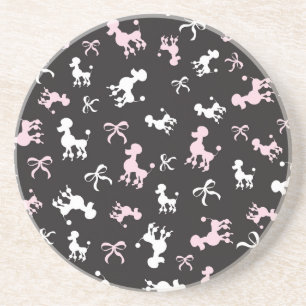 Poodle Lover Pink and Black White Coaster