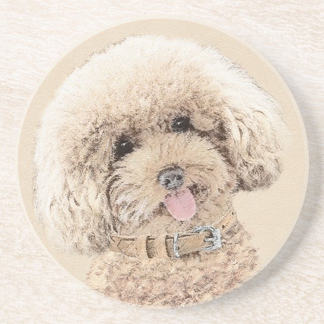 Poodle Miniature Toy Apricot Cream Brown Dog Art Coaster (Front)