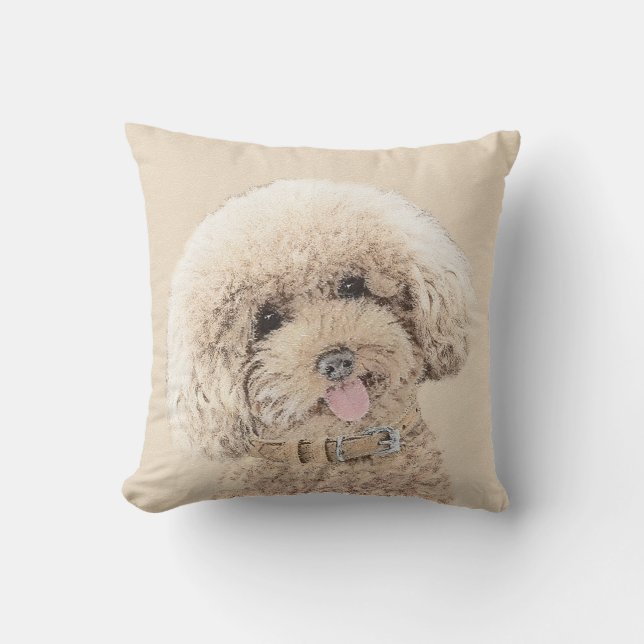 Poodle Miniature Toy Apricot Cream Brown Dog Art Cushion (Front)