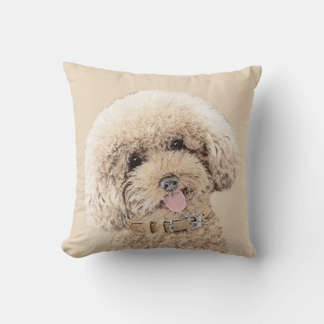Poodle Miniature Toy Apricot Cream Brown Dog Art Cushion (Front)