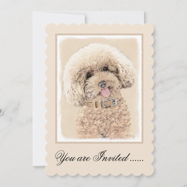 Poodle Miniature Toy Apricot Cream Brown Dog Art Invitation (Front)