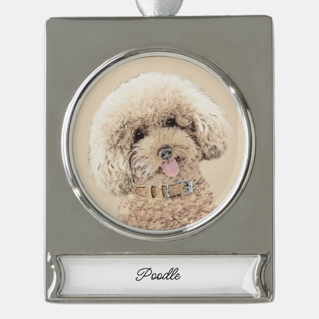 Poodle Miniature Toy Apricot Cream Brown Dog Art S Silver Plated Banner Ornament (Front)