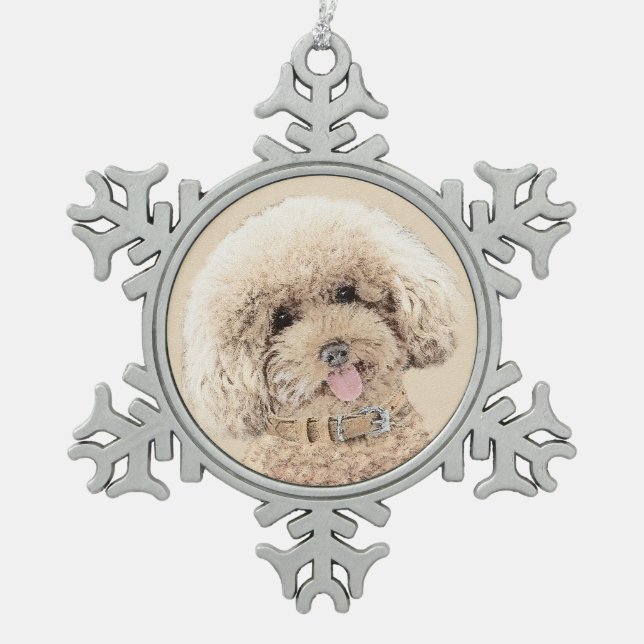 Poodle Miniature Toy Apricot Cream Brown Dog Art Snowflake Pewter Christmas Ornament (Front)