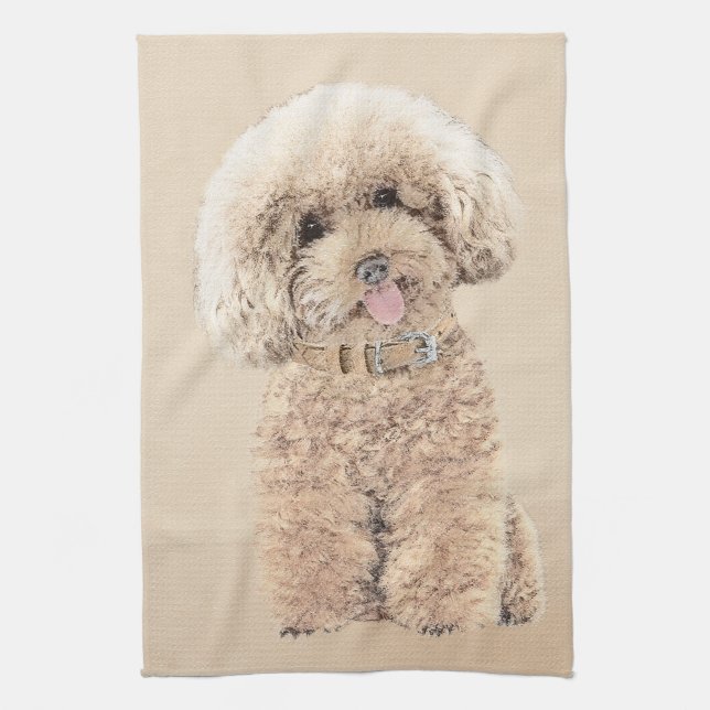 Poodle Miniature Toy Apricot Cream Brown Dog Art Tea Towel (Vertical)