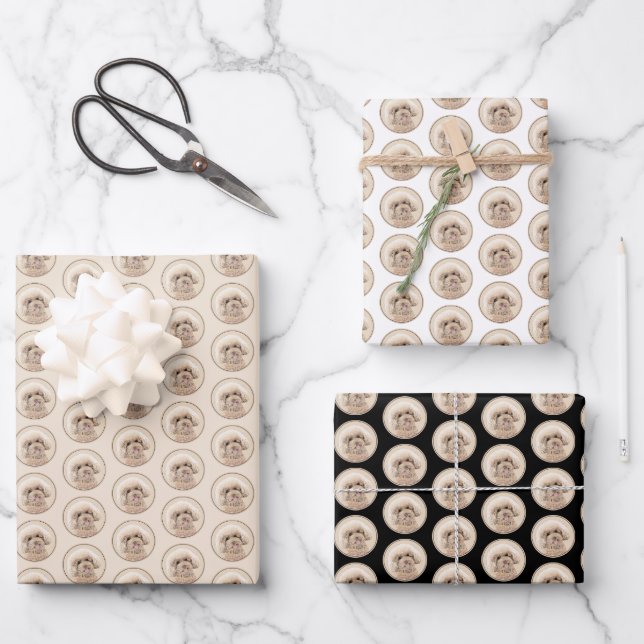 Poodle Miniature Toy Apricot Cream Brown Dog Art Wrapping Paper Sheet (Front)