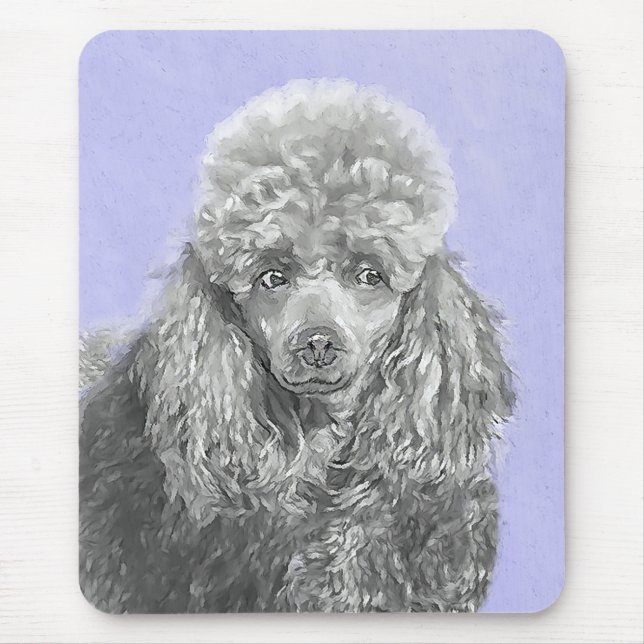 Poodle Miniature Toy Silver Gray Blue Dog Art Mouse Pad (Front)