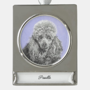 Poodle Miniature Toy Silver Gray Blue Dog Art Silv Plated Banner Ornament