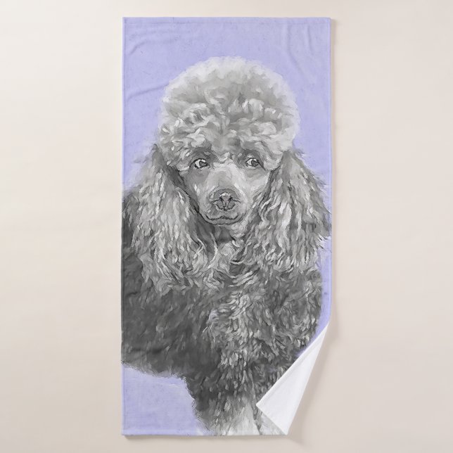 Poodle Miniature Toy Silver Grey Blue Dog Art Bath Towel Set (Bath Towel)