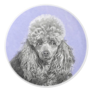 Poodle Miniature Toy Silver Grey Blue Dog Art Ceramic Knob