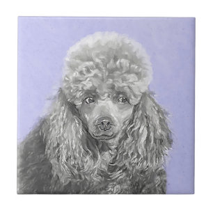 Poodle Miniature Toy Silver Grey Blue Dog Art Ceramic Tile