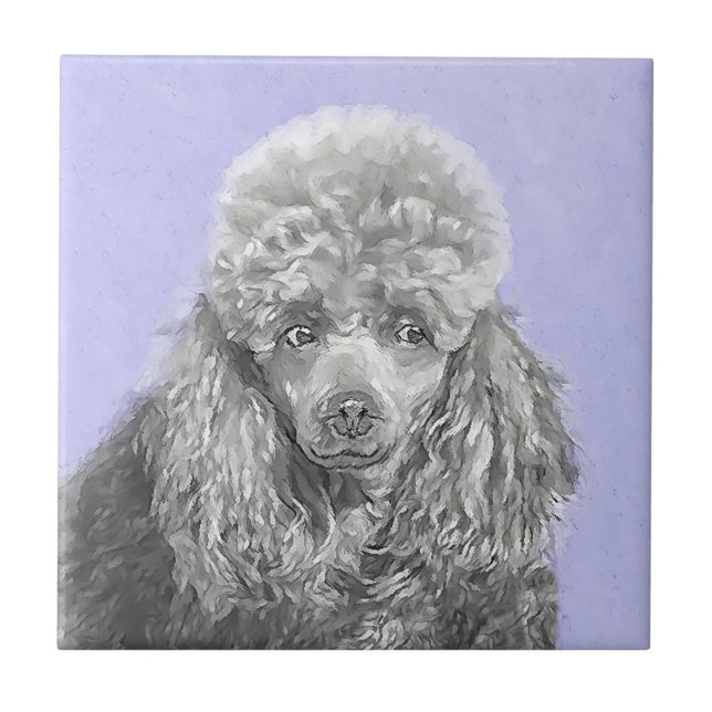 Poodle Miniature Toy Silver Grey Blue Dog Art Ceramic Tile (Front)