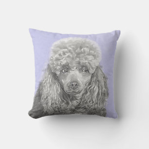 Poodle Miniature Toy Silver Grey Blue Dog Art Cushion