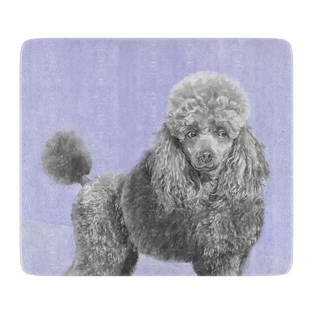Poodle Miniature Toy Silver Grey Blue Dog Art Cutting Board (Front)