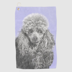Poodle Miniature Toy Silver Grey Blue Dog Art Golf Towel