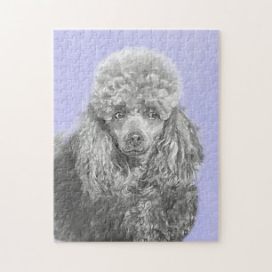 Poodle Miniature Toy Silver Grey Blue Dog Art Jigsaw Puzzle