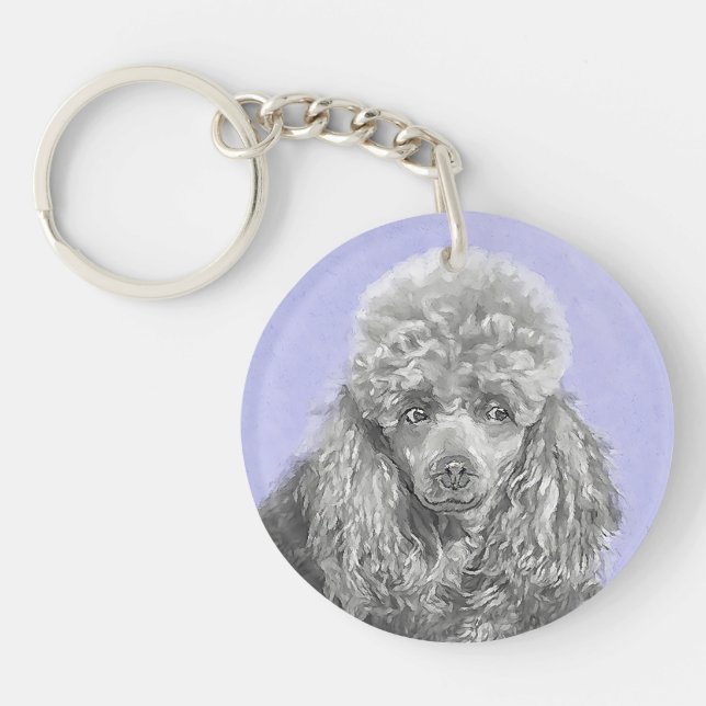 Poodle Miniature Toy Silver Grey Blue Dog Art Key Ring (Front)