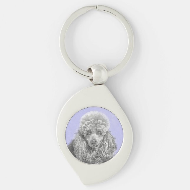 Poodle Miniature Toy Silver Grey Blue Dog Art Key Ring (Front)