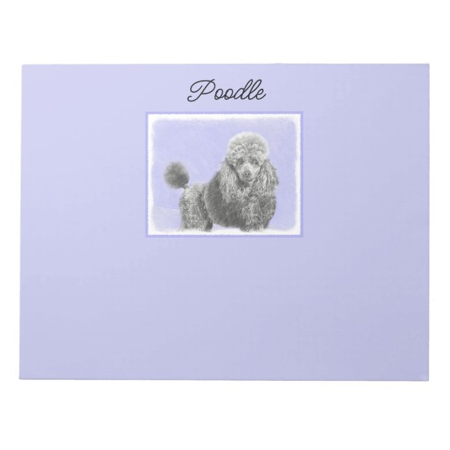 Poodle Miniature Toy Silver Grey Blue Dog Art Note (Front)