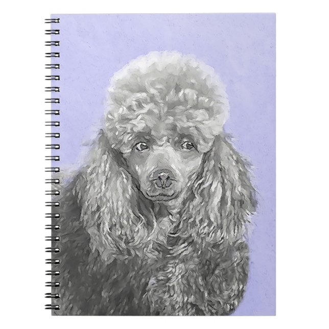 Poodle Miniature Toy Silver Grey Blue Dog Art Notebook (Front)