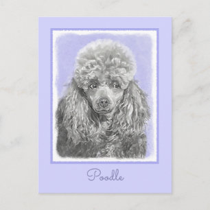 Poodle Miniature Toy Silver Grey Blue Dog Art Postcard