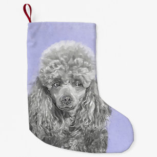 Poodle Miniature Toy Silver Grey Blue Dog Art Small Christmas Stocking
