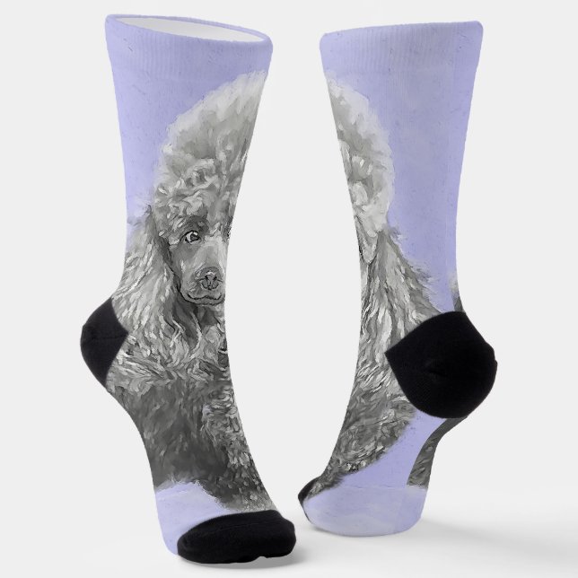 Poodle Miniature Toy Silver Grey Blue Dog Art Socks (Angled)