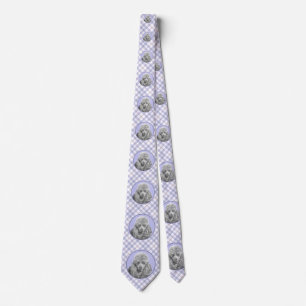 Poodle Miniature Toy Silver Grey Blue Dog Art Tie