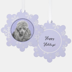 Poodle Miniature Toy Silver Grey Blue Dog Art Tree Decoration Card