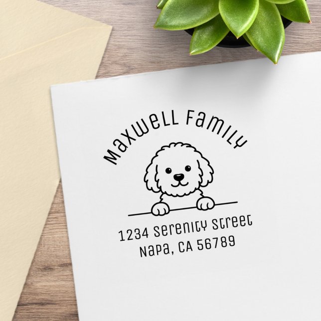 Poodle Mix Dog Doodle Pet Family Arch Address Rubber Stamp (Creator Uploaded)