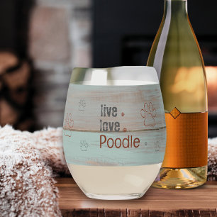 Poodle Mum Live Love Rustic Stripe Wine Glass