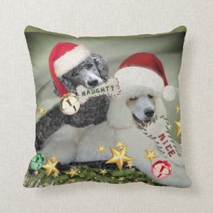 Poodle Naughty or Nice Christmas Pillow