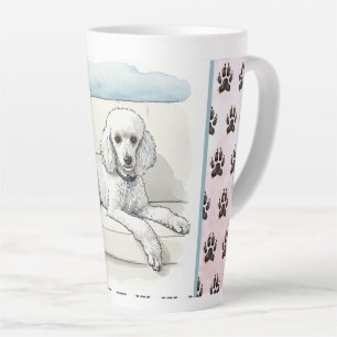 Poodle on a Couch and Dog Print Background Latte Mug