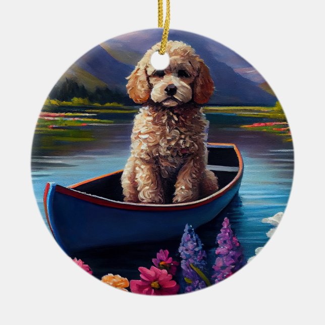 Poodle on a Paddle: A Scenic Adventure Ceramic Ornament (Front)