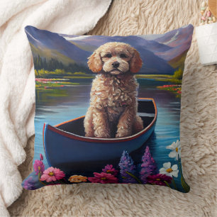 Poodle on a Paddle: A Scenic Adventure Cushion
