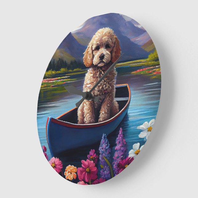 Poodle on a Paddle: A Scenic Adventure Large Clock (Angle)