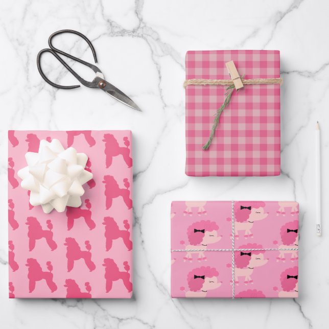 Poodle Pack Pink Wrapping Paper (Front)